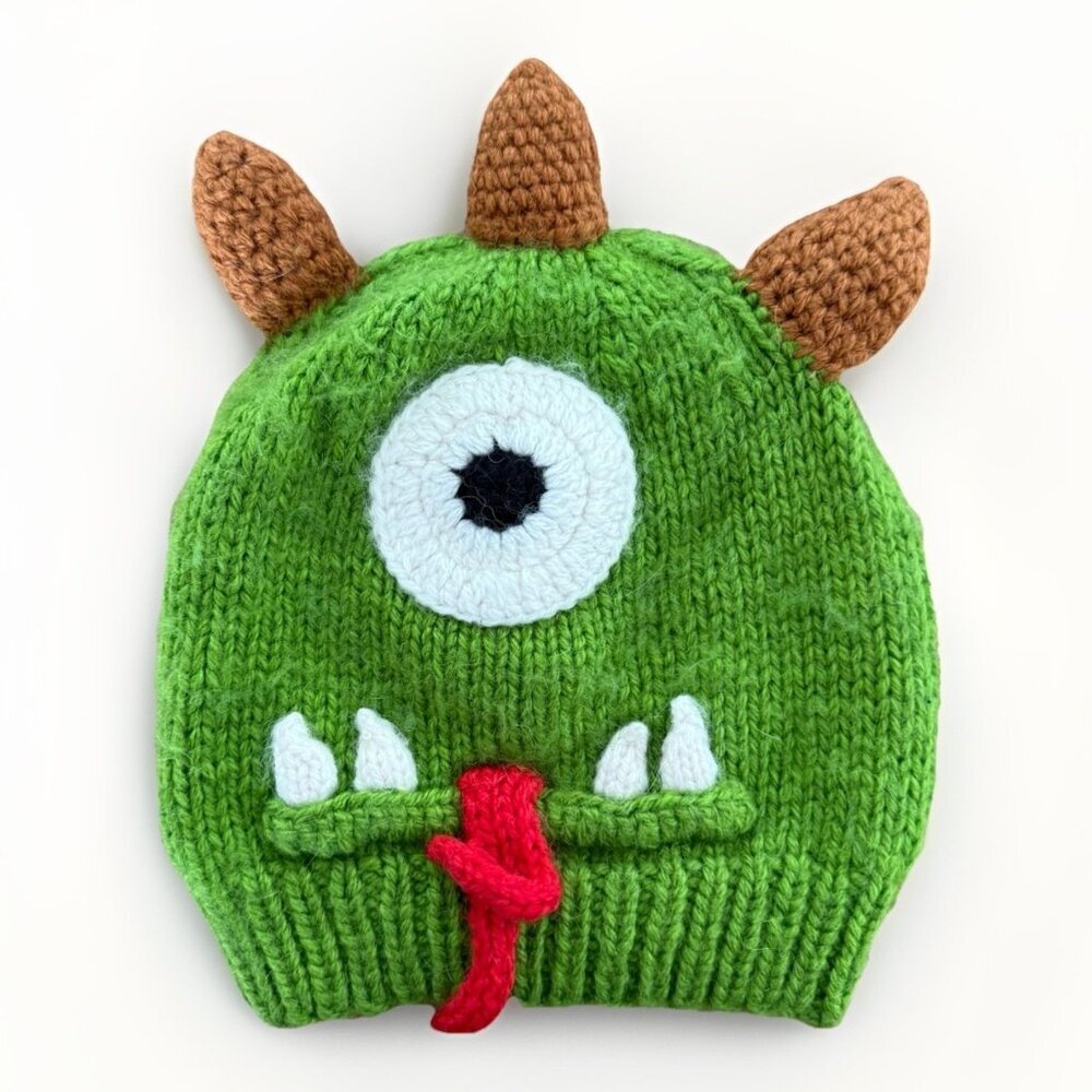 Andes Gifts Monster Mike Wazowski Looking Hat Hood Knit Acrylic Alpaca Kids READ